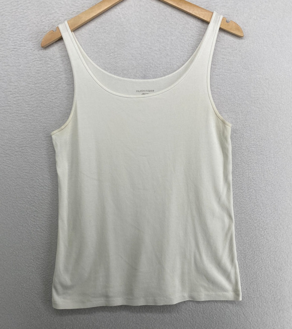 Eileen Fisher Tops - EILEEN FISHER Tank Top L Organic Cotton Ribbed Jersey Cami Slim Scoop Neck White